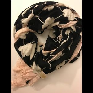 Kate spade pink black and white floral scarf